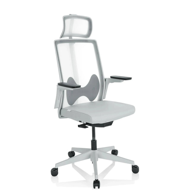 Sedia da ufficio professionale ARCEO W grigia con schienale in rete, poggiatesta e braccioli di hjh OFFICE