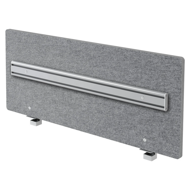Parete divisoria acustica grigio mélange ARO con guida organizzativa argento e due supporti di hjh OFFICE PRO