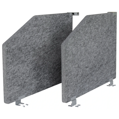 Parete laterale acustica ARS 2 in grigio mélange con due clip di fissaggio argentate di hjh OFFICE PRO