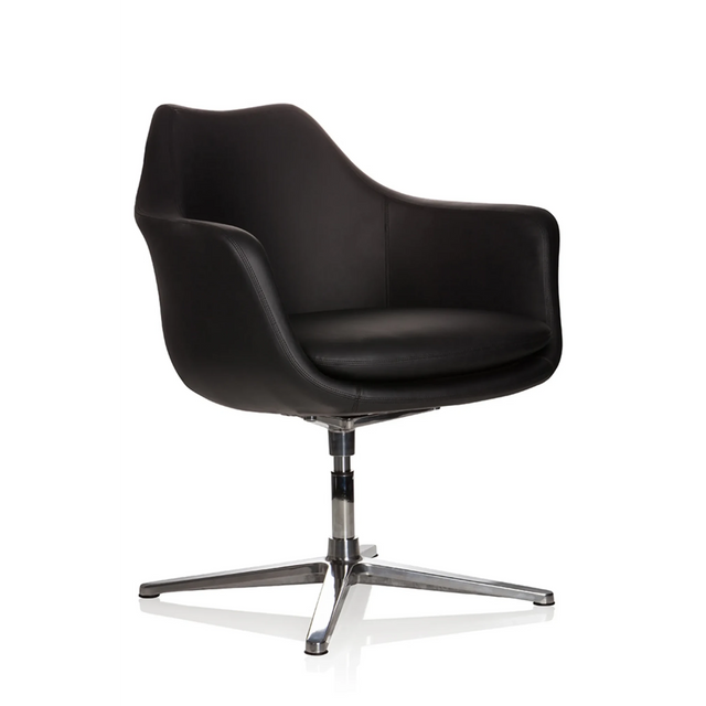 Poltrona Lounge ARTEMIA nera con rivestimento in pelle e base metallica a quattro razze di hjh OFFICE