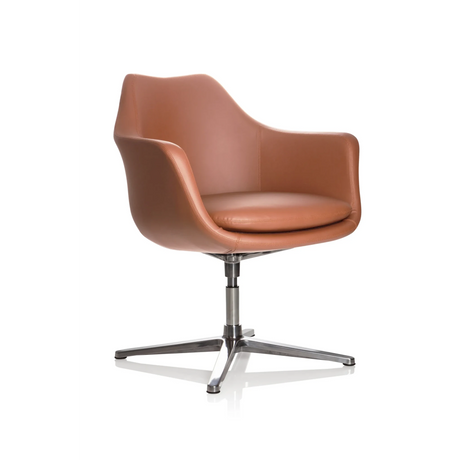 Poltrona lounge ARTEMIA con rivestimento in pelle marrone e base in metallo a quattro razze di hjh OFFICE