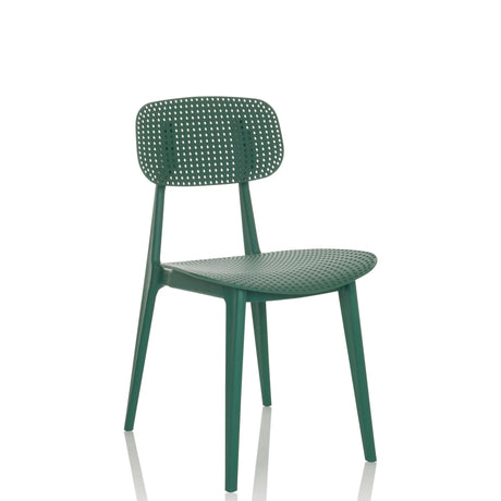Sedia da esterno verde ARTIFO HOL con seduta e schienale perforati di hjh OFFICE