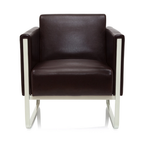 Poltrona imbottita marrone ARUBA con rivestimento in pelle e struttura in metallo bianco di hjh OFFICE
