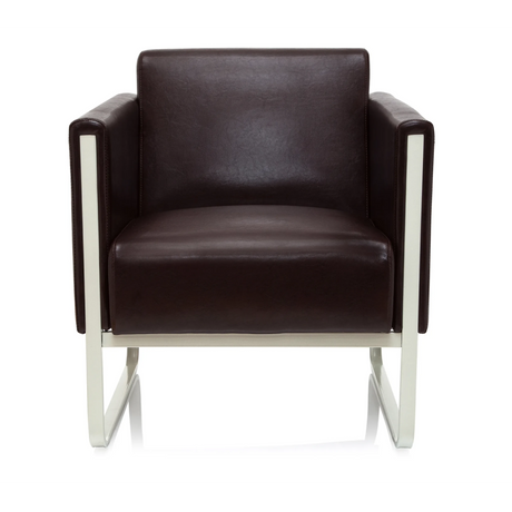Poltrona imbottita marrone ARUBA con rivestimento in pelle e struttura in metallo bianco di hjh OFFICE