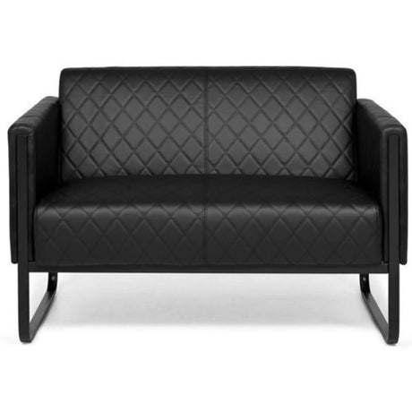 Sofà lounge nero ARUBA BLACK a due posti con trapuntatura a rombi e piedi a slitta di hjh OFFICE