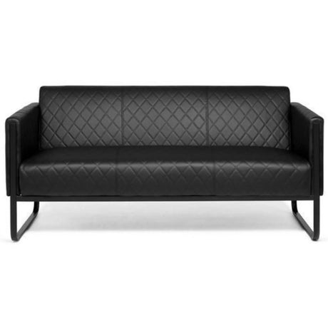 Sofà lounge ARUBA BLACK nero a tre posti con trapuntatura a rombi e struttura in metallo di hjh OFFICE