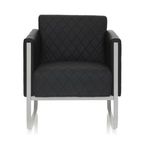 Poltrona imbottita nera ARUBA STEP con rivestimento trapuntato e struttura argentata di hjh OFFICE