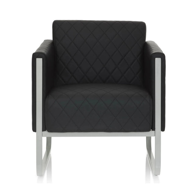 Poltrona imbottita nera ARUBA STEP con rivestimento trapuntato e struttura argentata di hjh OFFICE