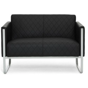 Sofà lounge ARUBA STEP nero a due posti con trapuntatura a rombi e struttura in metallo argento di hjh OFFICE