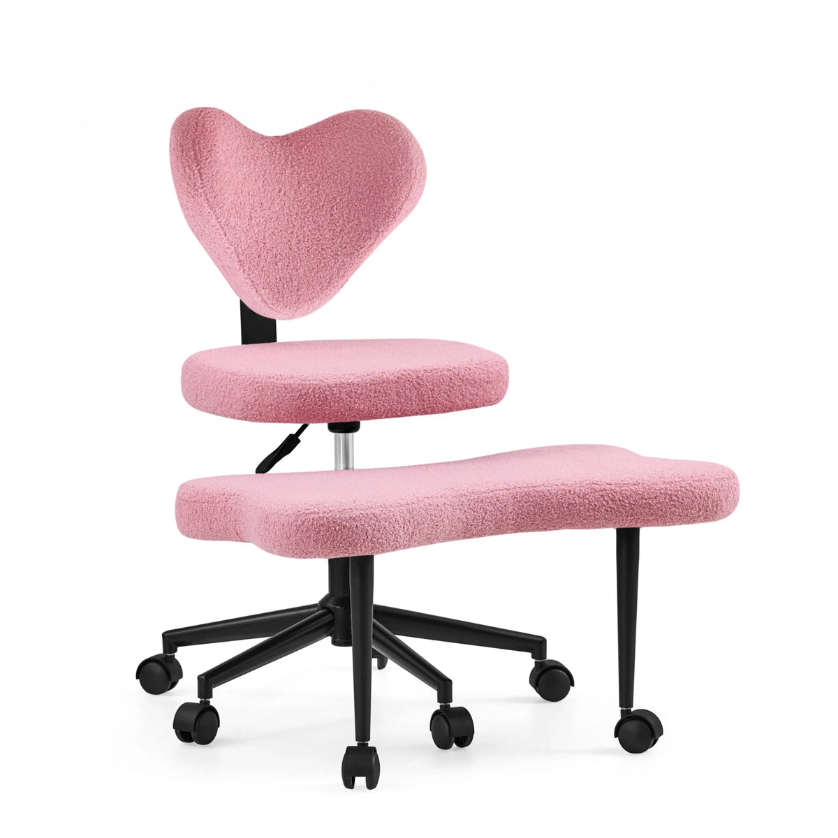 Sedia da ufficio Asanasit con rivestimento in bouclé rosa, poggiapiedi integrato e base con ruote nere di hjh LIVING