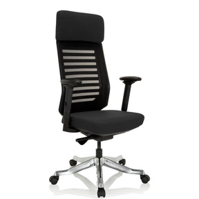 Sedia da ufficio professionale ASGON in nero con schienale in rete e base lucidata di hjh OFFICE