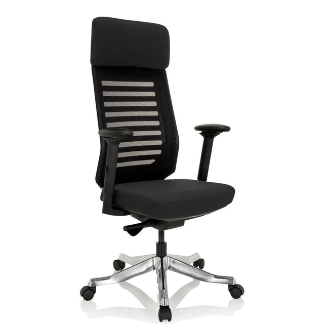 Sedia da ufficio professionale ASGON in nero con schienale in rete e base lucidata di hjh OFFICE