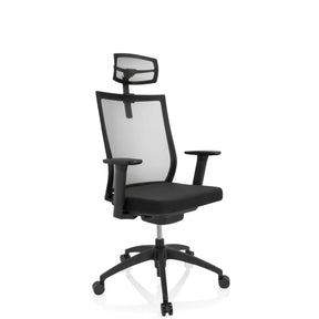 Sedia da ufficio professionale ASPEN PRO nera con schienale in rete e poggiatesta di hjh OFFICE