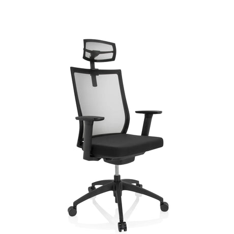 Sedia da ufficio professionale ASPEN PRO nera con schienale in rete e poggiatesta di hjh OFFICE