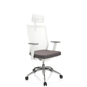 Sedia da ufficio professionale ASPEN WHITE PRO in grigio e bianco con schienale in rete e poggiatesta di hjh OFFICE