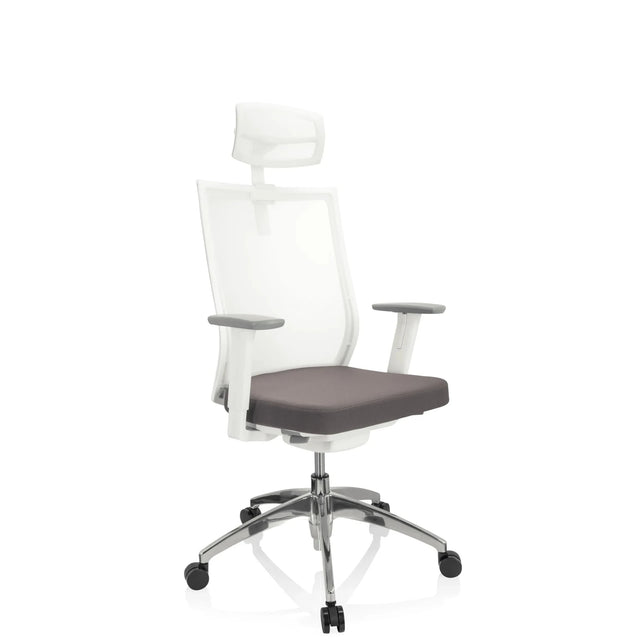 Sedia da ufficio professionale ASPEN WHITE PRO in grigio e bianco con schienale in rete e poggiatesta di hjh OFFICE