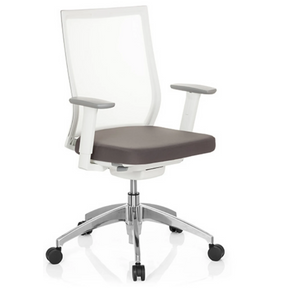 Sedia da ufficio professionale ASPEN WHITE in grigio e bianco con schienale in rete e base lucida di hjh OFFICE
