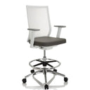 Sedia da banco ASPEN WORK W grigia con schienale in rete bianco e poggiapiedi in cromo di hjh OFFICE