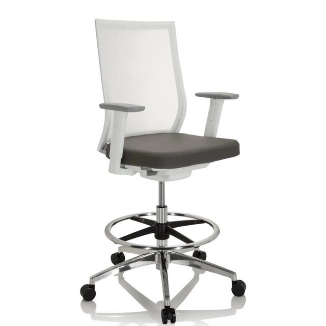 Sedia da banco ASPEN WORK W grigia con schienale in rete bianco e poggiapiedi in cromo di hjh OFFICE