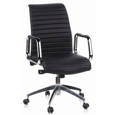 Schwarzer Profi-Chefsessel ASPERA 10 mit gerippter Polsterung und glänzenden Chrom-Armlehnen von hjh OFFICE