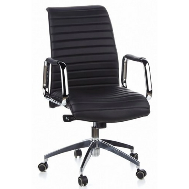 Schwarzer Profi-Chefsessel ASPERA 10 mit gerippter Polsterung und glänzenden Chrom-Armlehnen von hjh OFFICE