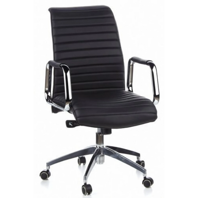 Poltrona professionale ASPERA 10 nera con imbottitura a coste e braccioli in cromo lucido di hjh OFFICE