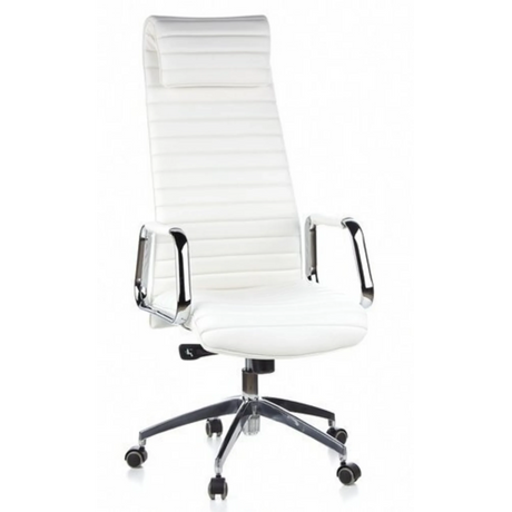 Poltrona di lusso ASPERA 20 in bianco crema con cuciture trasversali e braccioli cromati di hjh OFFICE