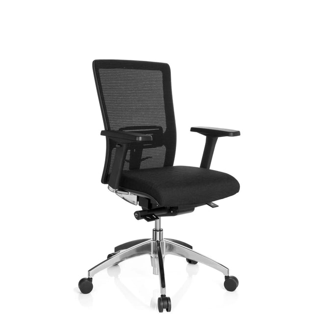 Sedia da ufficio professionale ASTRA BASE N in nero con schienale in rete e base a stella lucidata di hjh OFFICE
