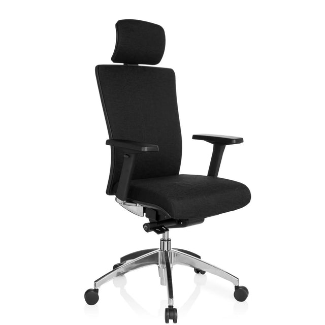 Sedia da ufficio professionale ASTRA LUX nera con rivestimento in tessuto, poggiatesta e base lucida di hjh OFFICE