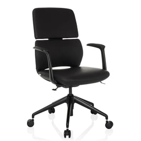 Sedia da ufficio professionale ATMOS DESIGNER nera con rivestimento in pelle, braccioli e cinque ruote di hjh OFFICE