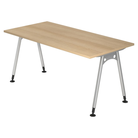 Scrivania ATOS 16 S effetto rovere con gambe in metallo argentato di hjh OFFICE PRO