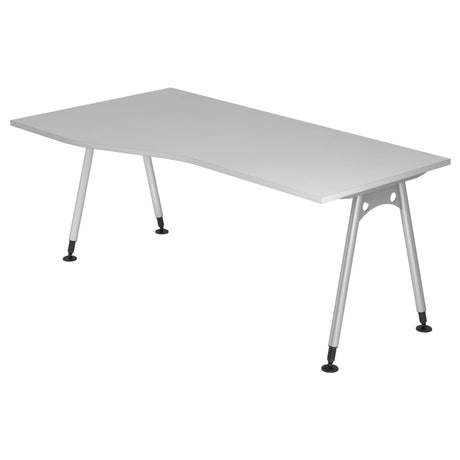 Scrivania grigia ATOS 18 S con piano curvo e quattro gambe argentate di hjh OFFICE PRO