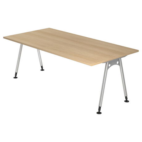 Scrivania regolabile in altezza ATOS 2E S in effetto rovere con gambe argentate di hjh OFFICE PRO