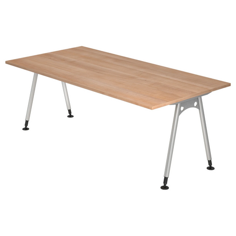 Scrivania regolabile in altezza ATOS 2E S in aspetto noce con gambe argentate di hjh OFFICE PRO