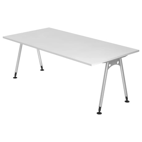 Scrivania ATOS 2E S bianca con gambe argentate e struttura regolabile in altezza di hjh OFFICE PRO