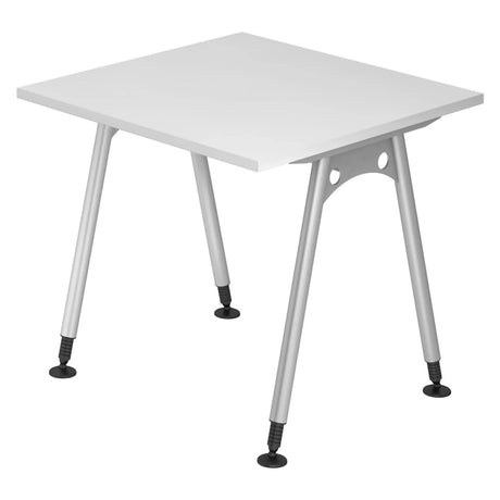 Scrivania regolabile in altezza ATOS 8 S in bianco con quattro gambe argentate di hjh OFFICE PRO