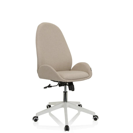 Sedia Home Office AVEA I con rivestimento in tessuto beige e base bianca di hjh OFFICE