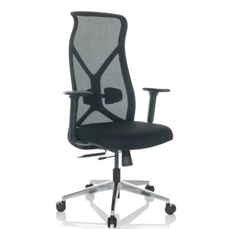 Sedia da ufficio professionale AZURRO B in nero con schienale in rete e base lucidata di hjh OFFICE