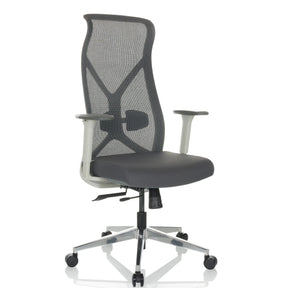 Sedia da ufficio professionale AZURRO WHITE grigia con schienale in rete e base a stella lucidata di hjh OFFICE