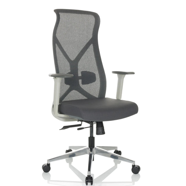 Sedia da ufficio professionale AZURRO WHITE grigia con schienale in rete e base a stella lucidata di hjh OFFICE