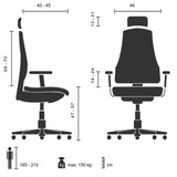 Disegno tecnico della Sedia da ufficio professionale PRO-TEC 400 con una portata massima di 150 kg di hjh OFFICE
