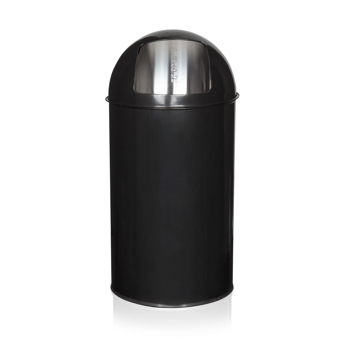 Cestini PUSH 50L nero con inserto del coperchio argentato di hjh OFFICE – vista a 360° (vista frontale 0°)