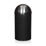 Cestini PUSH 50L nero con inserto del coperchio argentato di hjh OFFICE – vista a 360° (vista frontale 0°)