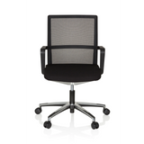 Sedia da ufficio professionale MOVE-TEC NET 3D nera con schienale in rete e base a cinque ruote di hjh OFFICE – vista a 360° (vista frontale 0°)