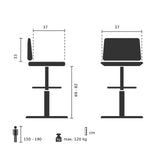 Technische Zeichnung des Barhockers DISC HIGH mit einer Sitzhöhe von 69 bis 82 cm von hjh OFFICE