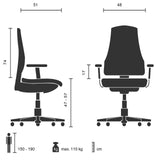 Disegno tecnico della Sedia Home Office SARANTO PLUS I con una larghezza di 48 cm di hjh OFFICE