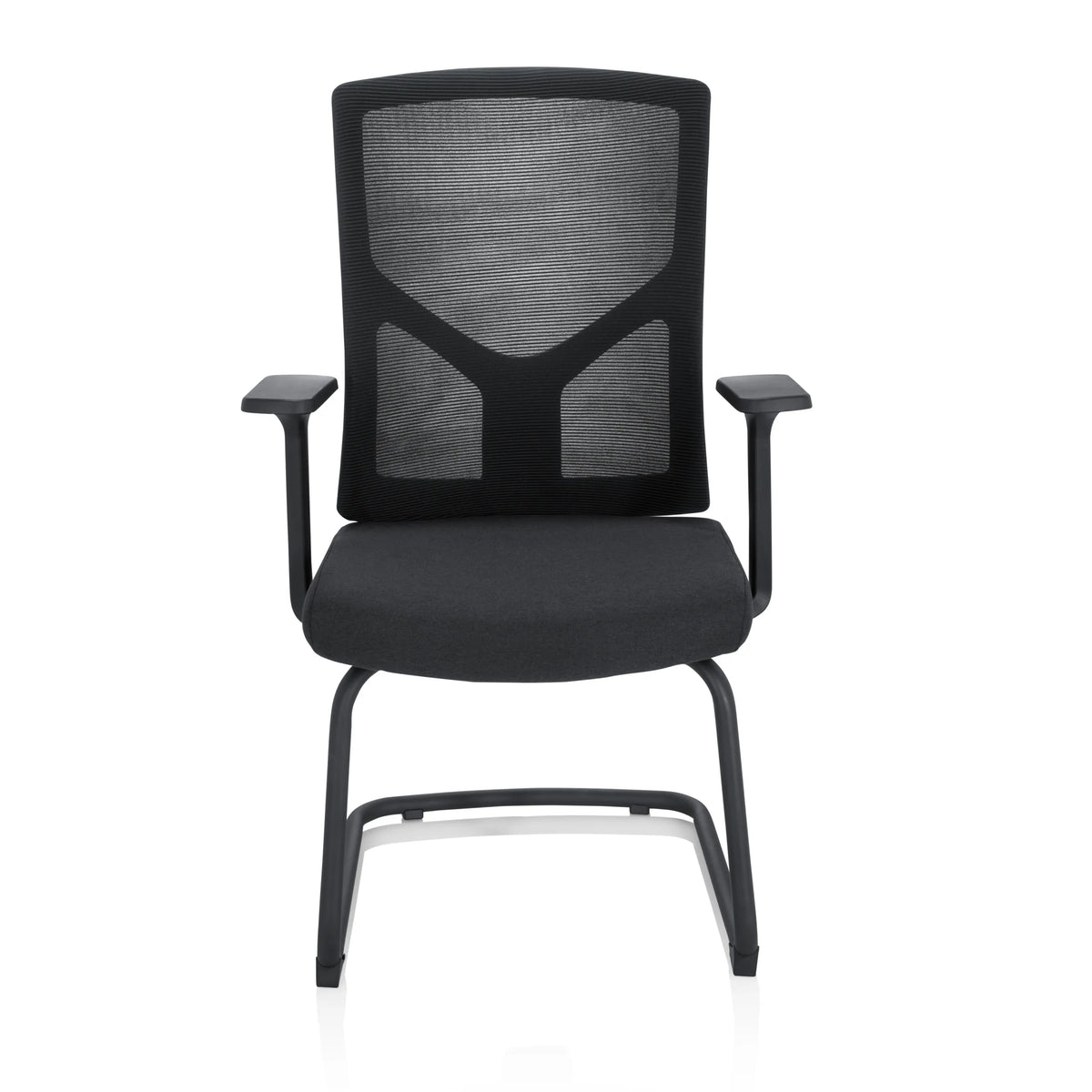 Sedia a sbalzo BRETON V B nera con schienale in rete e braccioli di hjh OFFICE – vista a 360° (vista frontale 0°)