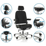 Sedia girevole XXL 24 HOURS F in pelle nera con diverse possibilità di regolazione di hjh OFFICE
