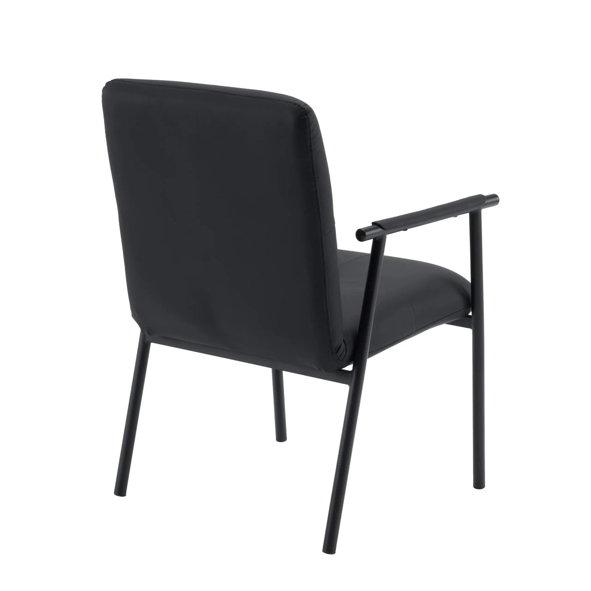 Vista posteriore della sedia imbottita Lifea Flex in ecopelle nera con gambe in metallo nere di hjh LIVING