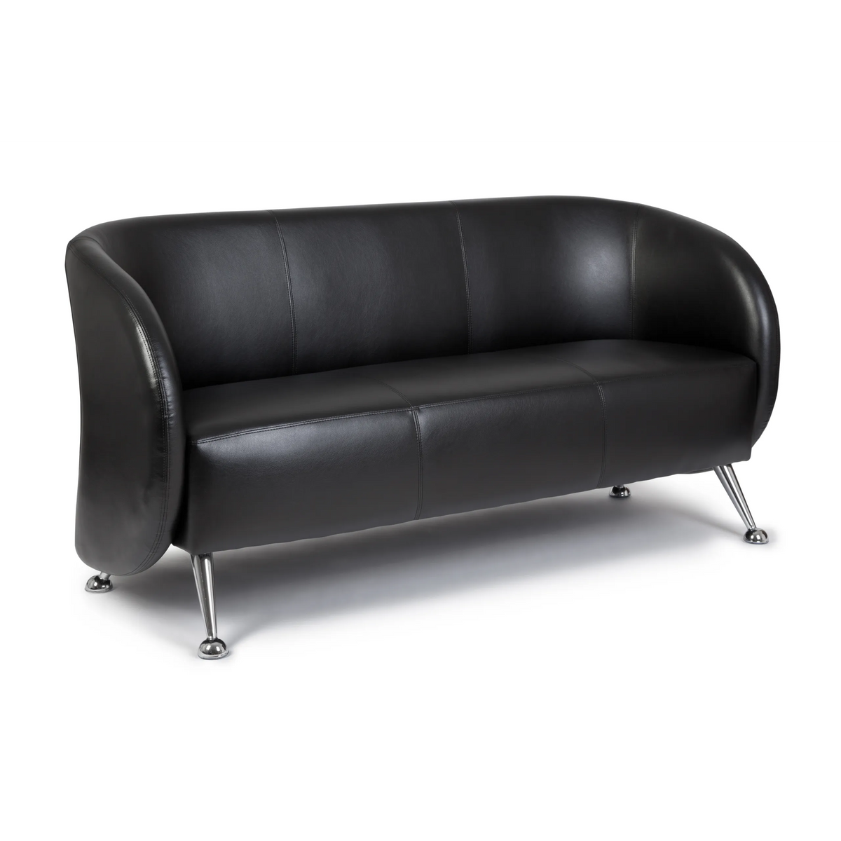Schwarzes Loungesofa ST. LUCIA als Dreisitzer mit glänzenden Metallfüßen von hjh OFFICE – 360-Grad-Ansicht (Rückenansicht 180°)